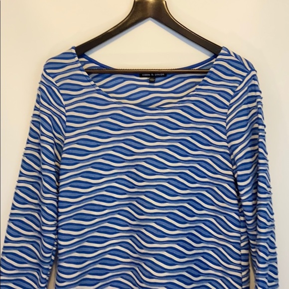 Cable and Gauge Women’s Blue and White High and Low Top Blouse Size L - Picture 2 of 8